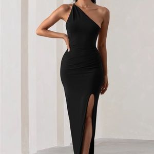 Club London Black One Shoulder Dress with Back Open Detail